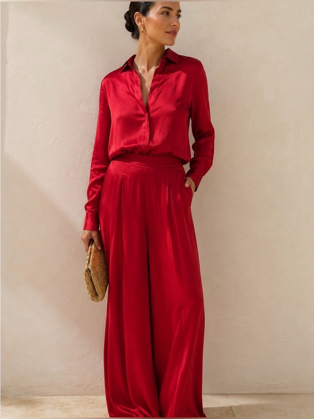 Andrea Iyamah Satin Wide Leg Pants Ruby Red Size XS NWT Palazzo